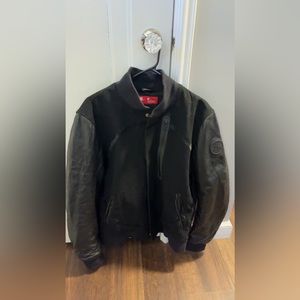 SUPER RARE NIKE, Leather and wool varsity destroyer jacket